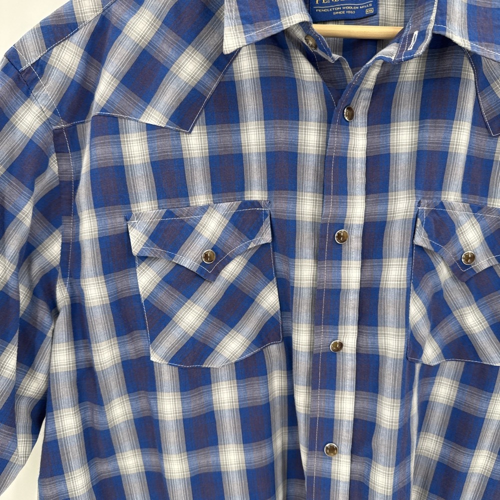 Pendleton Womens Blue Plaid Pearl Snap Frontier Shirt Size XXL Western Everyday - Picture 2 of 9